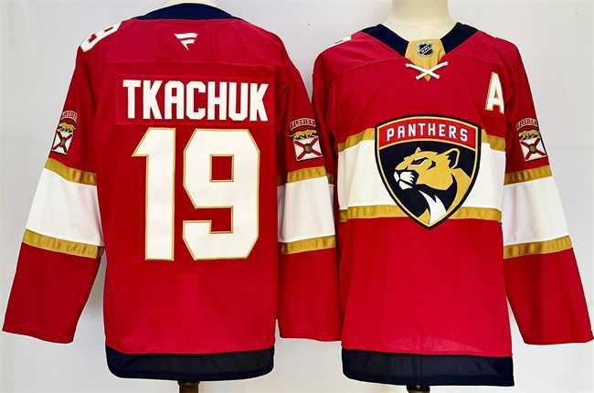 Men%27s Florida Panthers #19 Matthew Tkachuk Red 2024-25 Home With A Patch Stitched Hockey Jersey->detroit red wings->NHL Jersey